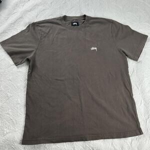 Stussy Shirt Men Large Brown Crew Neck Pocket Tee Logo Spellout Streetwear Retro